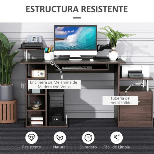 Mesa de Ordenador 120 cm Mesa de Escritorio con Múltiples Estantes Cajón Bandeja de Teclado 152x60x88 cm Marrón [4]