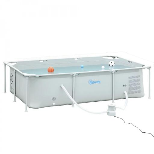Piscina Desmontable Tubular 252x152x65 cm 2163L con Depuradora de Cartucho 1200L/H Piscina Rectangular de Exterior para Adultos y Niños Gris [9]