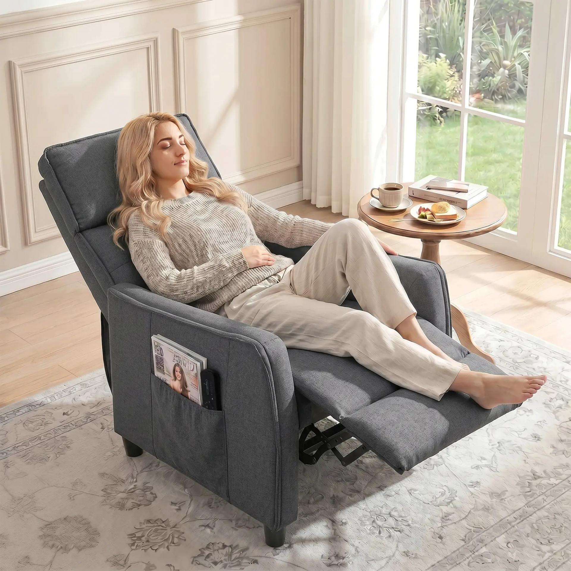 Sillón de Masaje Reclinable con Reposapiés 2 Zonas de Masaje Asiento de Muelles Bolsillos Tapizado en Lino Gris