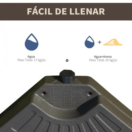 Base para Sombrilla en 4 Partes Rellenable de Arena y Agua Desmontable para Jardín Patio al Aire Libre 100x100x10,5 cm Café [4]