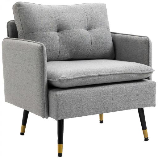 Butaca de Salón con Reposabrazos Asiento Acolchado y Patas de Acero Sofá Individual de Moderno 76x68x80 cm Gris [9]