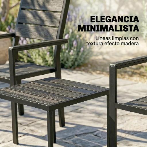 Conjunto de Jardín de 3 Piezas con 2 Sillas y Mesa de HDPE Diseño Listones Efecto Madera para Patio Balcón Negro [5]