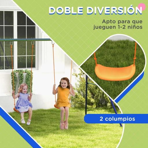 Columpio para Niños de 3-8 Años con 2 Sillas Resistente a los Rayos UV y Soporte de Metal Carga 90 kg Multicolor [3]