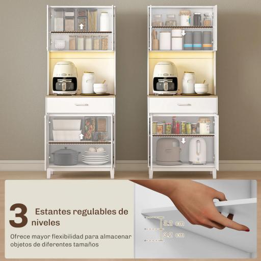 Alacena de Cocina con Luces LED Estación de Carga 4 Puertas Cajón Encimera Abierta 71x40x180 cm Blanco [5]
