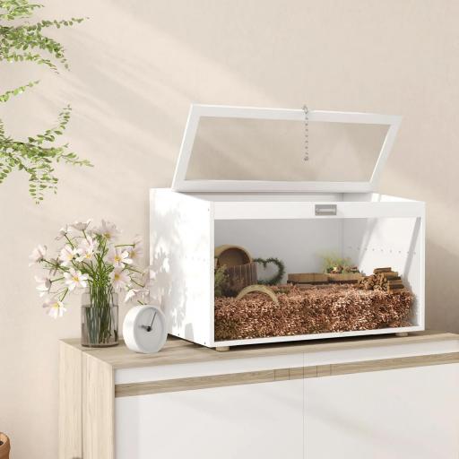 Jaula para Hámster Casa para Animales Pequeños con Tapa Abatible y Ventana de Acrílico Transparente 80x50x50 cm Blanco [7]