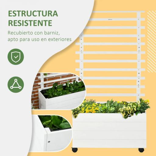 Jardinera con Enrejado de Madera Maciza Soporte con 4 Ruedas Celosía y Malla Geotextil 76x30x155 cm Blanco [2]
