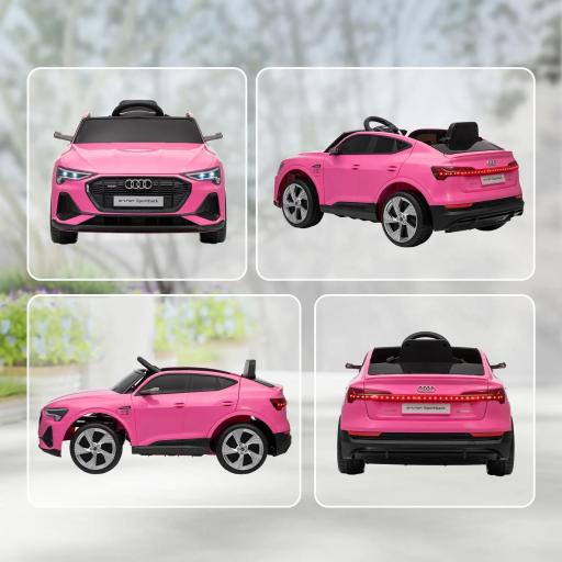 Coche de Batería para Niños 12V Audi E-tron con Mando a Distancia Faros Bocina Música Velocidad 3-5 km/h Rosa [4]