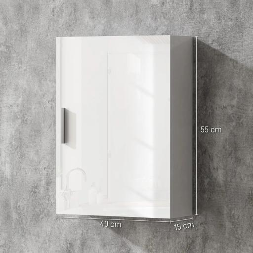 Armario de Baño de Pared con Estantes Ajustables de Vidrio Templado Ahorro de Espacio 40x15x55 cm Blanco Brillo [1]