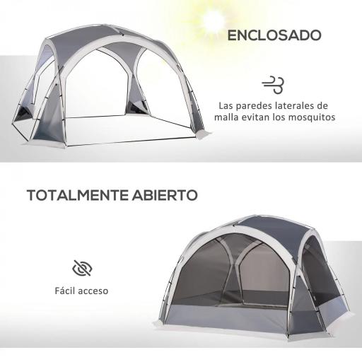 Carpa Portátil de Camping para 6-8 Personas con 4 Mosquiteros Gancho y Bolsa Anti-UV 350x350x230 cm Gris y Blanco [2]