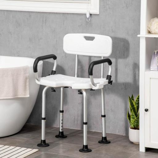 Silla para Ducha Taburete de Ducha Antideslizante con Altura Ajustable y Apoyabrazos Regulable Carga 136 kg