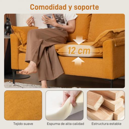 Sofá de 2 Plazas Tapizado en Terciopelo con Patas de Metal Reposabrazos Acolchado 130x77x84 cm Amarillo [2]
