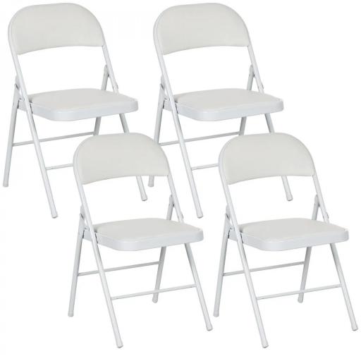 Juego de 4 Sillas Plegables Acolchadas con Respaldo y Estructura de Acero para Salón Comedor Cocina 45x46x78 cm Blanco [9]