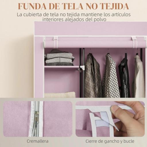 Armario de Tela con Ruedas Ropero Portátil con 6 Estantes y 1 Barra de Colgar para Dormitorio 103x43x162,5cm Rosa [9]