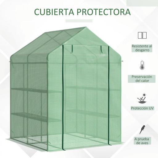 Invernadero de Jardín Tipo Caseta Invernadero de Exterior con 2 Niveles 4 Estantes Puerta Enrollable Marco de Acero y Cubierta de PE 140g/㎡ para Cultivos Plantas Macetas 143x138x190 cm Verde [2]