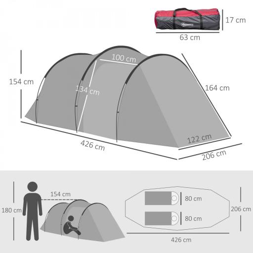 Tienda de Campaña Familiar 2-3 Personas Plegable Impermeable a Prueba de UV 20+ con Vestíbulo 426x206x154 cm Gris Oscuro [1]