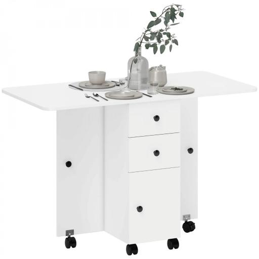 Mesa Plegable con Ruedas y Alas Abatibles Mesa Auxiliar Multifuncional con Almacenaje 120x60x76,5 cm Blanco [9]