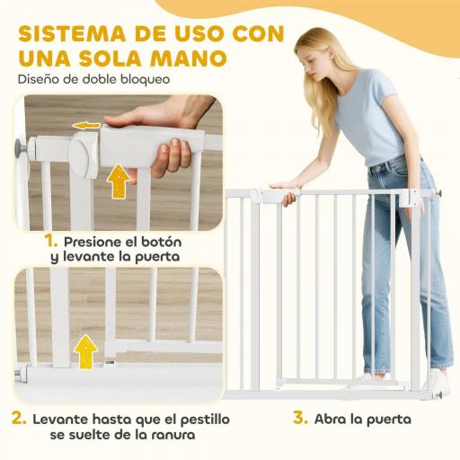 Barrera de Seguridad para Niños y Perros Ancho 76-89 cm Bloqueo Doble y Cierre Automático Apertura Dos Sentidos Blanco [5]