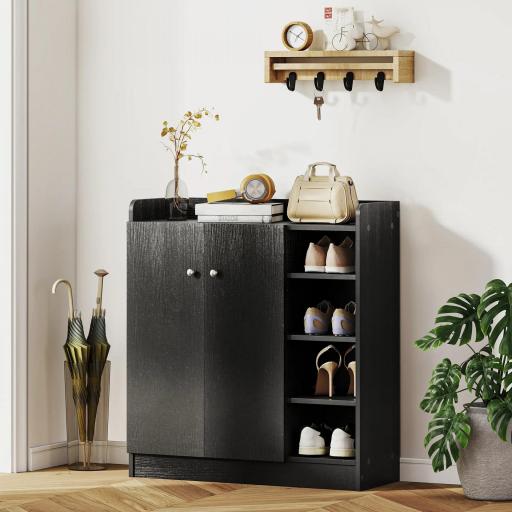 Mueble Zapatero de 2 Puertas Zapatero Estrecho con Estantes Ajustables para 12 Pares de Zapatos 83x30x90 cm Negro [5]