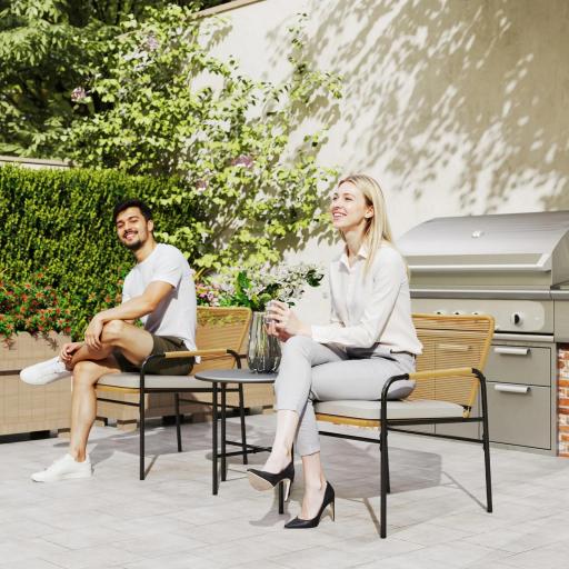 Conjunto de Muebles de Jardín de Ratán Sintético con 2 Sillas con Cojines Extraíbles y Mesa con Tablero de Metal Natural [3]
