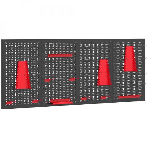 4 Paneles de Herramientas de Pared 38 Piezas cada panel 60x40 cm con Ganchos y Estantes Negro y Rojo [8]