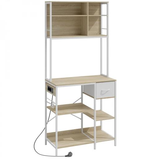 Estantería de Cocina Soporte de Microondas con Estantes y 6 Ganchos para Espacios Reducidos 80x40x181 cm Roble [2]