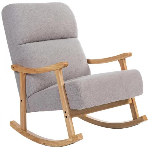 Silla Mecedora de Borreguito con Patas y Reposabrazos de Madera de Caucho Mecedora Carga 120 kg Gris Claro [8]