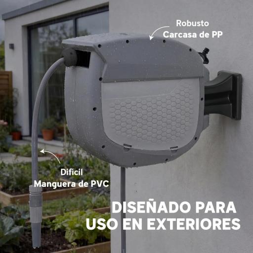 Carrete de Manguera Retráctil 20+1,9 m con Boquilla de 2 Modos Bloqueo Automático y Retracción Controlada Soporte Gris [1]