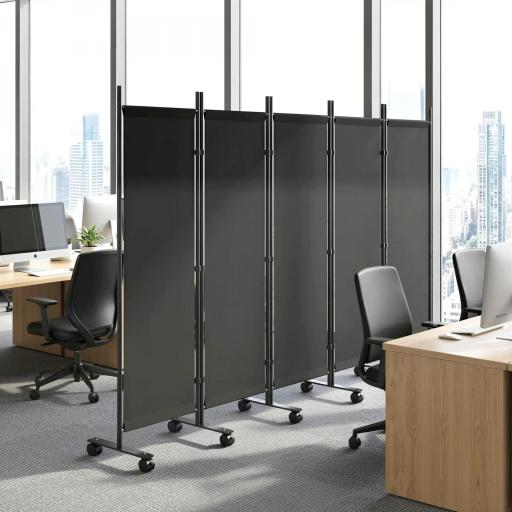 Biombo Plegable de 5 Paneles con 12 Ruedas 252x170 cm Biombo Separador de Ambientes Modulable Negro [7]
