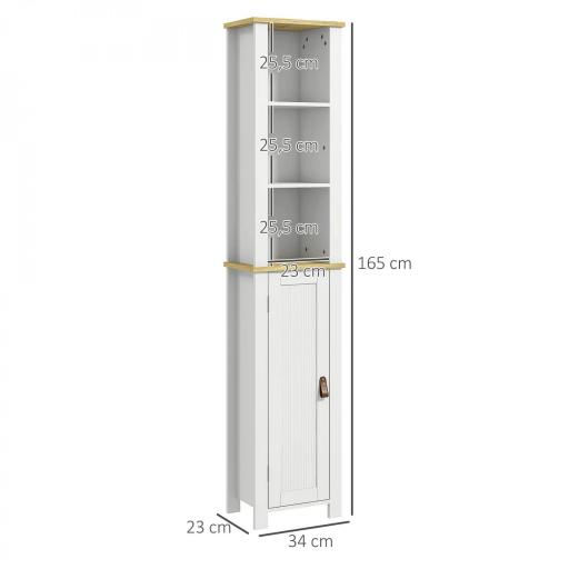 Columna de Baño Armario de Baño con Estantes Abiertos Puerta y Estante Ajustable Diseño Anti-vuelco 34x23x165 cm Blanco [1]