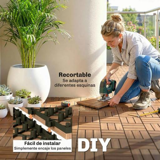 Set de 10 Piezas Baldosas de Exterior de Madera 31x31 cm 0,91 m² Suelo de Jardín Exterior Antideslizantes Marrón Oscuro [6]