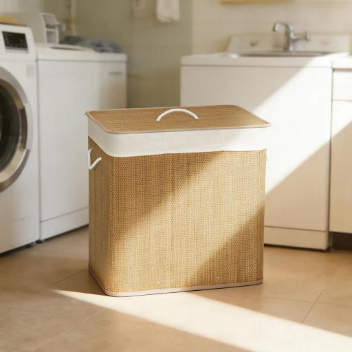 Cesto de Ropa Sucia de Bambú con 1 Compartimento Asas para Facilitar el Uso y Bolsas Desmontables Lavables 60x40x60 cm [3]