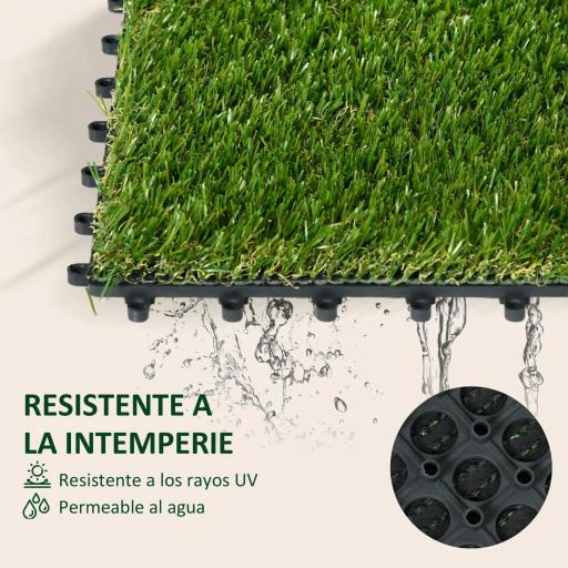 Césped Sintético de 10 Piezas Alfombra Césped Artificial 30x30 cm con Altura de Hierba 20 mm y Anti-UV Verde Oscuro [3]