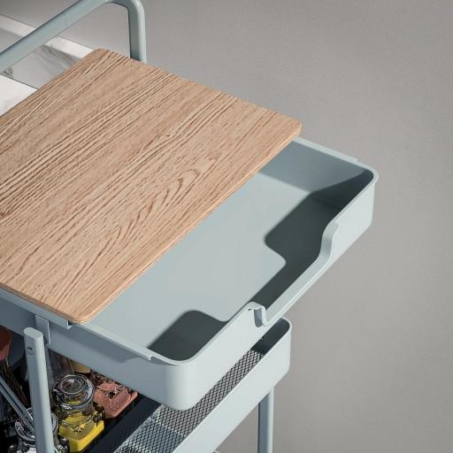 Carrito Auxiliar con Ruedas de 4 Niveles con Cajón Encimera y Cestas de Rejilla para Dormitorio Baño Cocina Verde Claro [5]