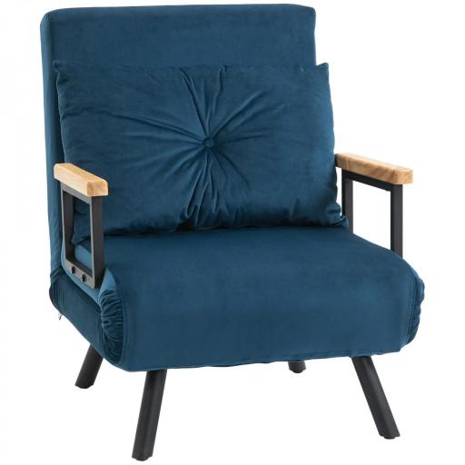 Sofá Cama Individual Plegable Silla Cama Convertible 4 en 1 Respaldo Ajustable de 5 Niveles y Almohada 63x73x81 cm Azul [9]
