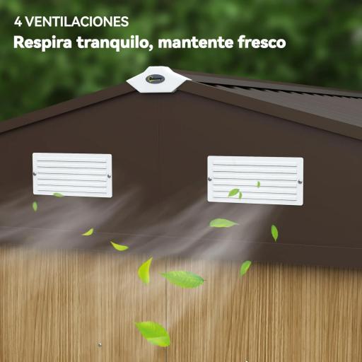 Cobertizo de Jardín Exterior 4,9 m² 277x195x192 cm con Puerta Corredera Ventilación y Kit de Fundación Marrón [6]