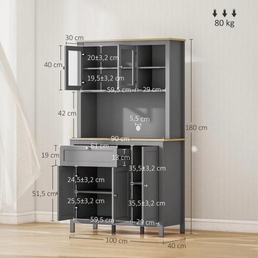 Alacena de Cocina Mueble Auxiliar de Cocina con 5 Puertas Estante Ajustable y Encimera de Microondas 100x40x180cm Gris [2]