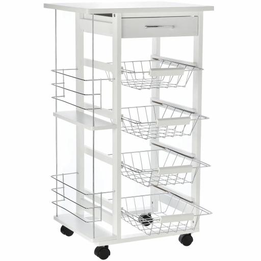 Carrito de Cocina con Ruedas Carro Multiusos con Cajón 4 Cestas Extraíbles de Metal y Bastidores 47x37x83 cm Blanco [3]