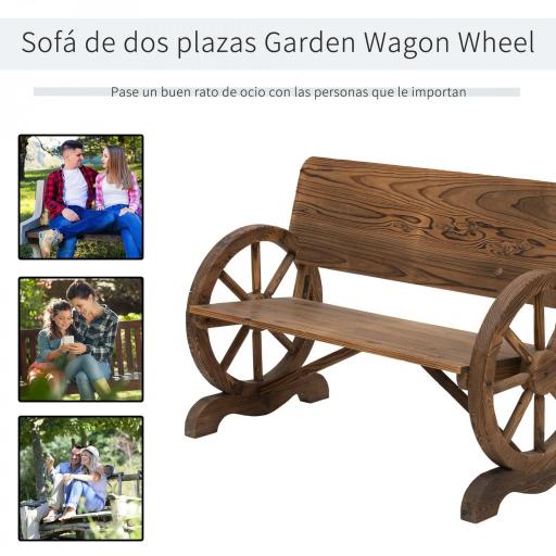 Banco de Exterior de Madera con Reposabrazos y 2 Ruedas Decorativas Estilo Rústico Carga 250 kg 114x58x80 cm Carbonizado [3]