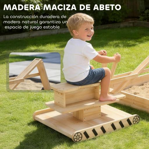 Arenero para Niños de Madera con Excavadora Arenero Infantil con Asiento Giratorio 360° y Forro 184x90x56 cm Natural [6]