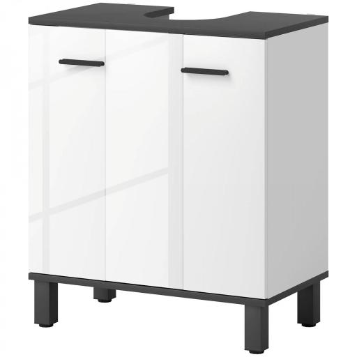 Mueble Bajo Lavabo con 2 Puertas y Estante Ajustable para Lavabo con o sin Pedestal 60x34x70 cm Blanco Brillo [9]