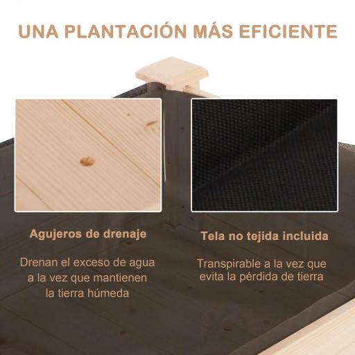 Huerto Urbano Elevado de Madera 122,5x56,5x76 cm con Tela no Tejida para Cultivos Plantas Flores Natural [3]