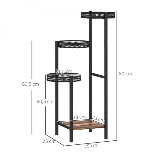 Soporte para Plantas de 4 Niveles Soporte de Acero para Macetas Interior y Exterior 25x25x80 cm Negro [1]