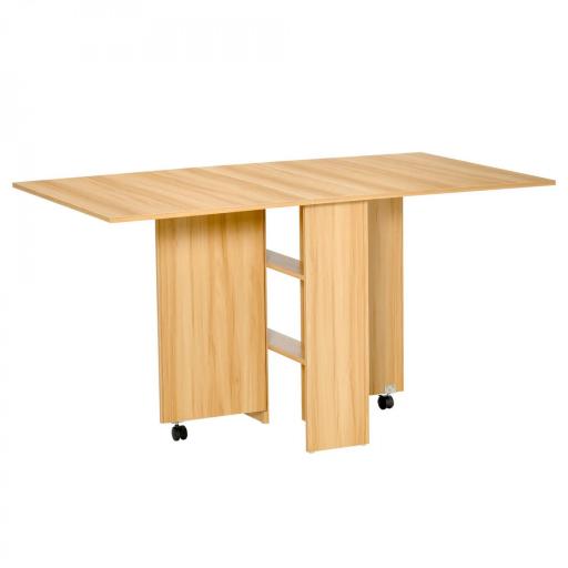 Mesa de Comedor Plegable con Ruedas Mesa Auxiliar Multifuncional con Alas Abatibles y Estantes 140x80x74cm Madera [10]