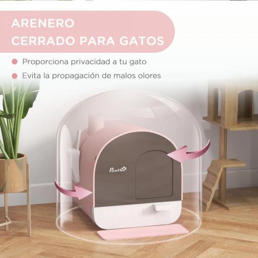 Arenero para Gatos Caja de Arena Cerrada para Gatos con Bandeja Extraíble Pala y Filtro 43x44x47 cm Rosa [3]