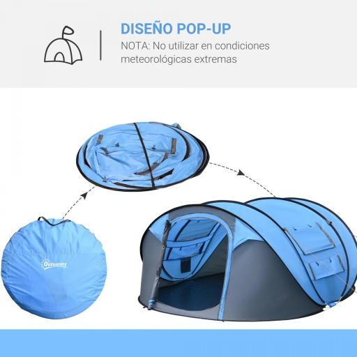 Tienda de Camping Pop-up con Ventanas Bolsillos y Bolsa de Transporte Impermeable Anti-UV 263,5x220x123 cm Azul [2]