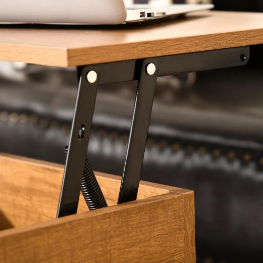 Mesa de Centro Elevable Mesa de Centro con Espacio de Almacenaje Oculto Mesa Elevable para Salón Comedor 90x60,5x45,5 cm Teca [6]