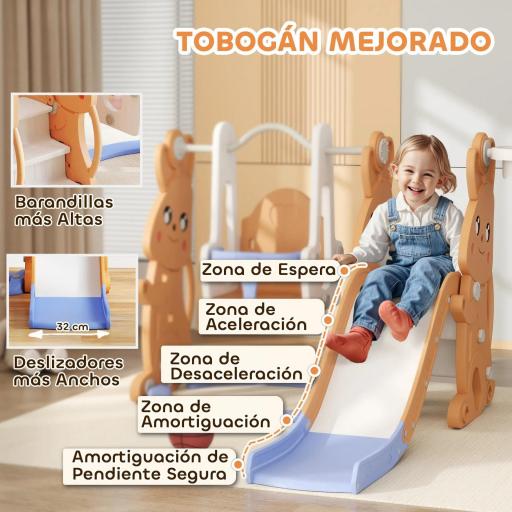 Tobogán Infantil con Columpio con Barandilla y Canasta 4 en 1 para Niños de +18 Meses 147,5x160x107 cm Naranja [5]