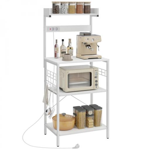 Estantería de Cocina con 2 Tomacorrientes Estante para Microondas Estante Ajustable Ganchos 60x42x137 cm Blanco [9]