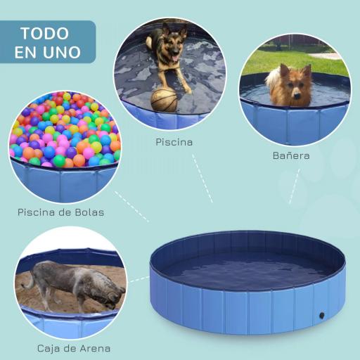 Piscina Plegable para Perros Gatos Ø140x30 cm Bañera Portátil para Mascotas PVC Antideslizante Múltiples Usos Color Azul [3]