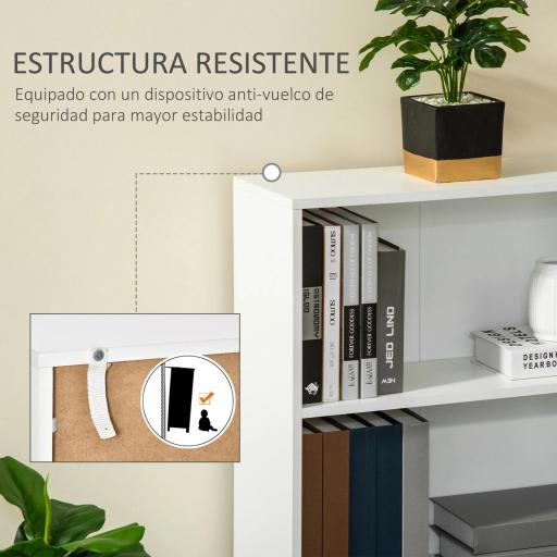 Estantería Librería con 3 Compartimentos de Almacenaje Libros CDs Plantas para Salón Estudio Dormitorio 62,2x24x102,4 cm Blanco [3]